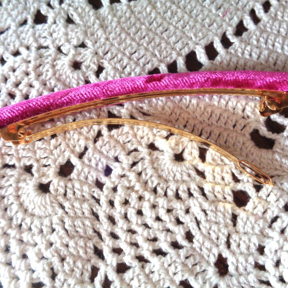 Leif Erikson Velvet Hair Barrette France Luxe Hair Accessory Bright Pink EUC - Picture 4 of 6